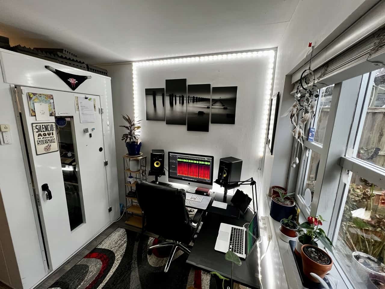 Wide angle shot of the studio of Mark, Thomas, British VoiceOver artist